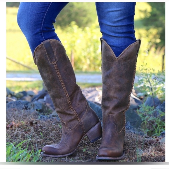 Lane‎ Plain Jane cognac western whipstitch cowgirl cowboy knee hi Boots size 9.5 - Picture 7 of 16